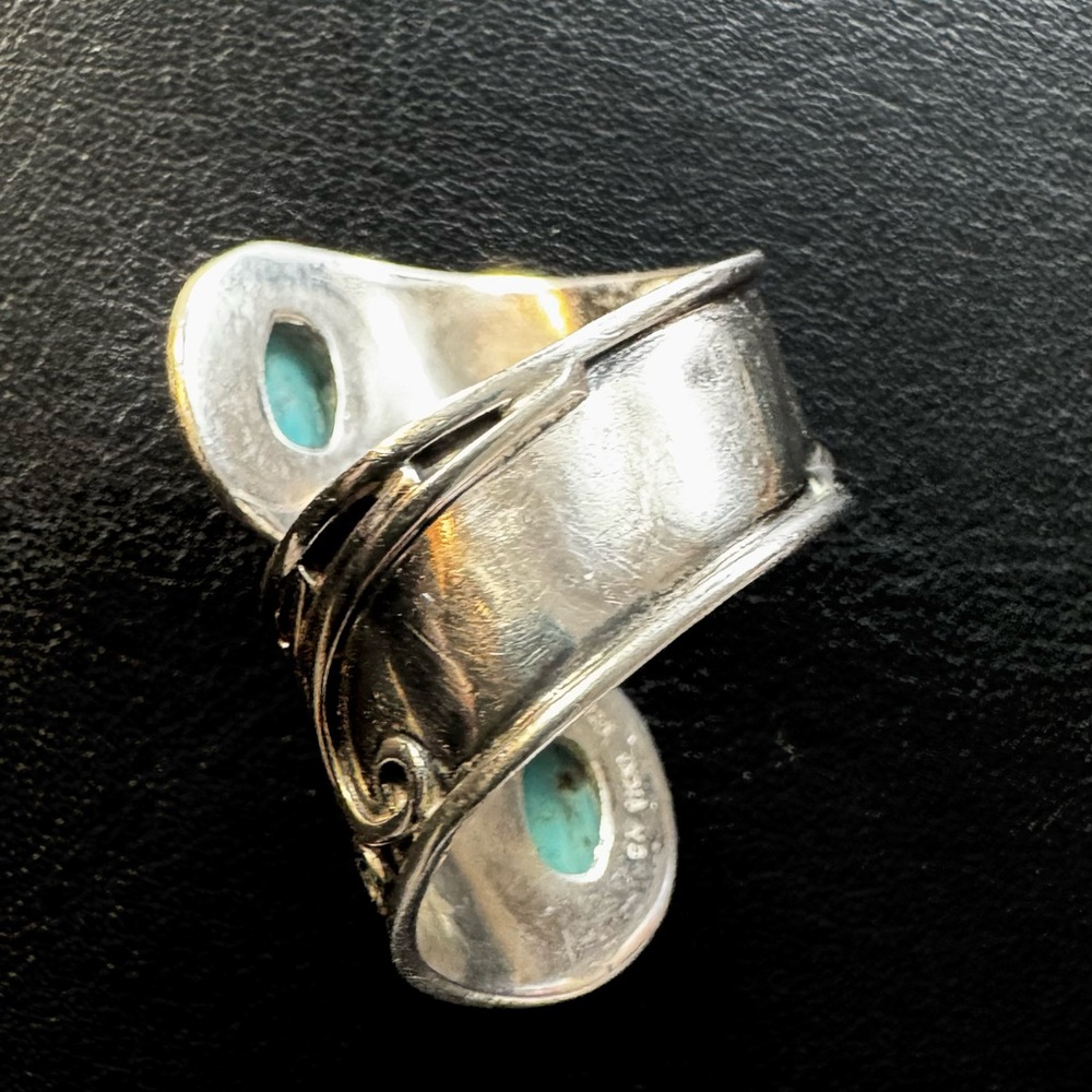 Natural Turquoise 925 Silver- Sz 9 Adjustable/Expandable Wrap Silver - Picture 3 of 5